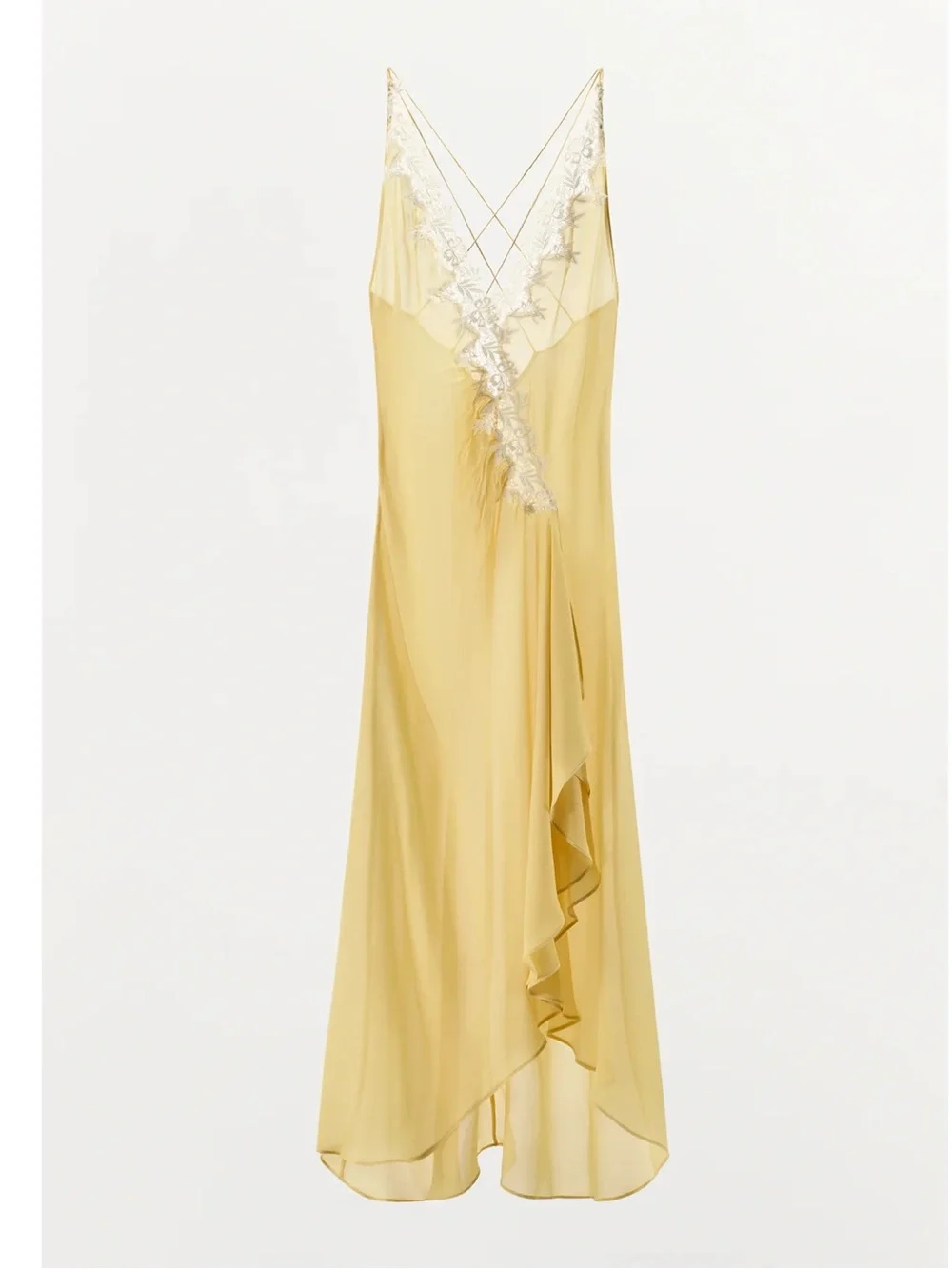 ZARA LEMON RUFFLED LACE GEORGETTE DRESS